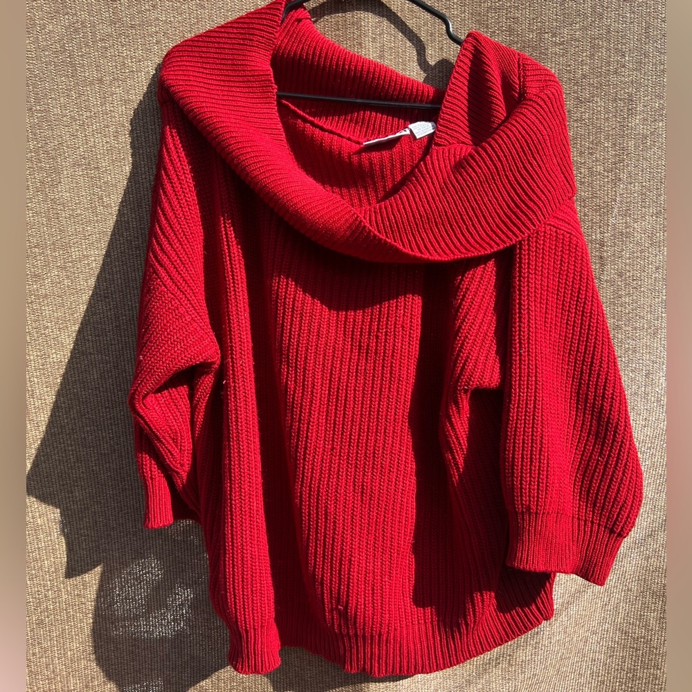 Forelli Slouch Neck Dolman Pullover Sweater in Red dolman Knitted Sz 22/24